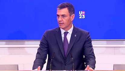 Pedro Sánchez, en el acto de la CEOE en Madrid este viernes.