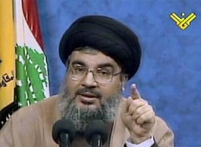 Hasan Nasralá, durante la videoconferencia en la que ha acusado al Gobierno libanés de declarar la guerra a Hezbolá.