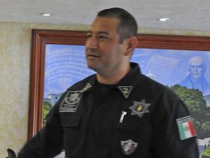 Foto del entonces Teniente Leonardo Octavio Vázquez Pérez, Secretario de Seguridad Pública del Estado de Guerrero, el 24 de agosto de 2014.