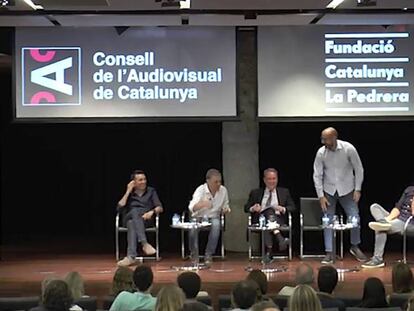 Mònica Planas, Soler, Puyal, Loppacher, Pou y Plaquer, en el acto de La Pedrera.