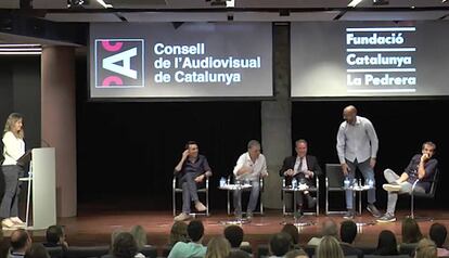 Mònica Planas, Soler, Puyal, Loppacher, Pou y Plaquer, en el acto de La Pedrera.