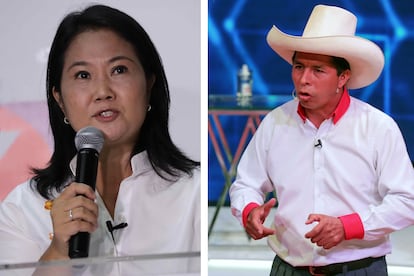 Keiko Fujimori y Pedro Castillo, los candidatos que se disputarán la segunda vuelta presidencial en Perú.