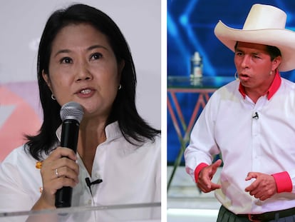 Keiko Fujimori e Pedro Castillo, os candidatos que disputarão o segundo turno da eleição presidencial no Peru.