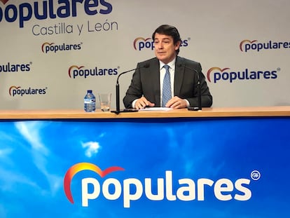 El presidente del PP de Castilla y León y presidente de la comunidad, Alfonso Fernández Mañueco, este jueves en Valladolid.