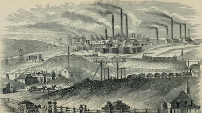 Esta ilustración que muestra la creciente industrialización y urbanización de Gran Bretaña durante la Revolución Industrial es de 1873, pero dos siglos antes ya se había iniciado el proceso industrializador.