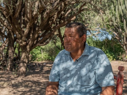Elpidio Palavecino bajo la sombra de árboles de algarrobo en Paraje Nueva Población, en la provincia de Chaco (Argentina).