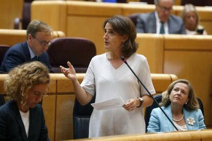 La ministra de Transición Ecológica, Teresa Ribera, durante su comparecencia en el Senado.