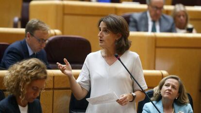 La ministra de Transición Ecológica, Teresa Ribera, durante su comparecencia en el Senado.