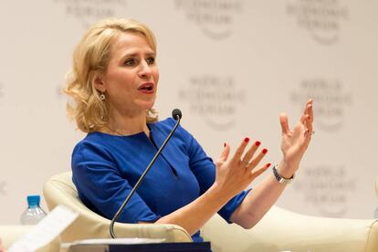 La ministra de Exteriores de Liechtenstein, Aurelia Frick, durante el acto.