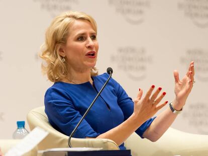 La ministra de Exteriores de Liechtenstein, Aurelia Frick, durante el acto.