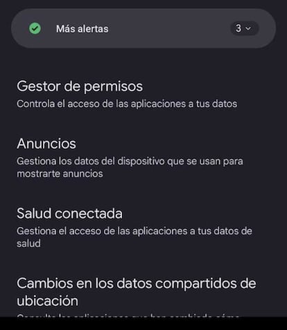 Apartado Salud conectada en Android