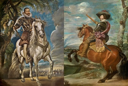 'Retrato ecuestre del duque de Lerma' (1603), de Rubens, y 'Gaspar de Guzmán, conde-duque de Olivares, a caballo' (1636), de Velázquez.
