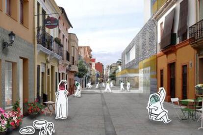 Simulación de la calle de San Pedro rehabilitada que propone el grupo municipal socialista de Valencia.