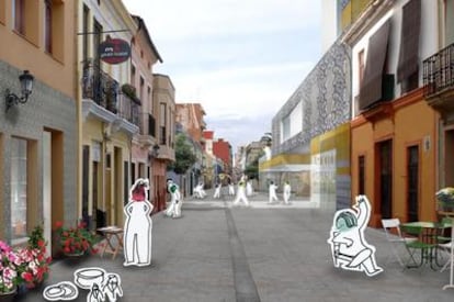 Simulación de la calle de San Pedro rehabilitada que propone el grupo municipal socialista de Valencia.