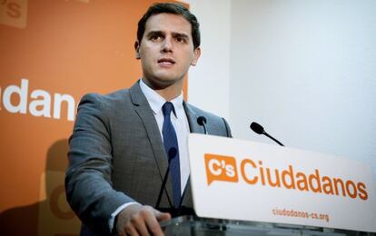 Albert Rivera, durante su rueda de prensa en Madrid. 