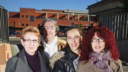 Workers at the entrance of the central hospital laundry in Mejorada del Campo, Madrid.