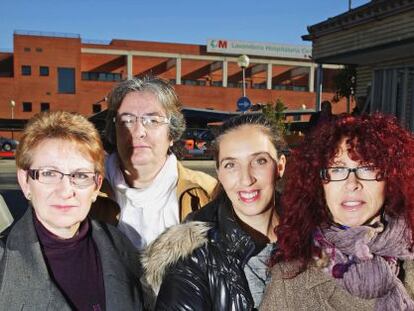 Workers at the entrance of the central hospital laundry in Mejorada del Campo, Madrid.