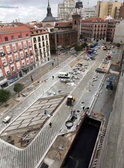 Imagen tomada ayer de las obras de remodelación de la plaza de Soledad Torres Acosta.