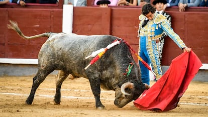 Curro Díaz, al natural, ante un toro de Adolfo Martín, el 6 de octubre de 2019 en Las Ventas.