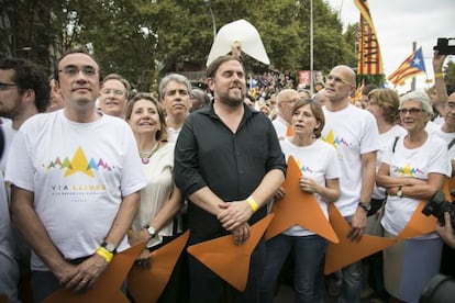 Els candidats de Junts pel Sí, a la Via Lliure.