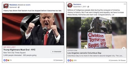 Dos mensajes de una de las páginas clausurada por Facebook