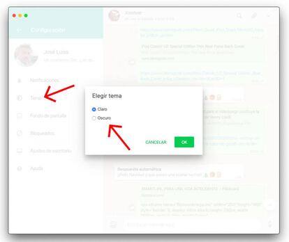 WhatsApp de escritorio, cómo elegir tema.