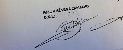 Firma de José Vega en un reciente documento judicial.