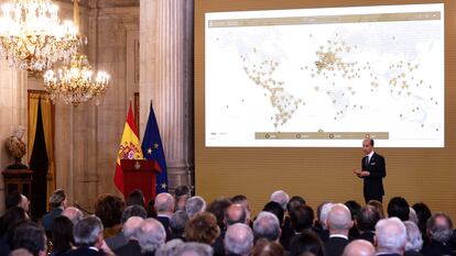 El director técnico del portal Historia Hispánica, Jaime Omedo, en el acto de presentación en el Palacio Real.