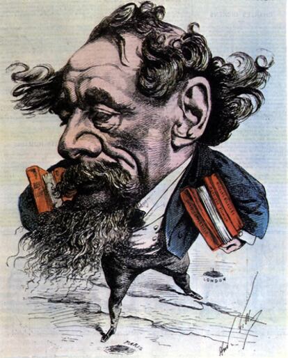 Reproducción de la publicación 'La historia de la literatura.' Caricatura de Dickens por A. Gill, publicada en 'L'Eclipse' el 14 de junio de 1868. © J. L. CHAMET