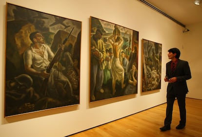 Tríptico de la guerra de Aurelio Arteta, durante su exposición en el Museo Bellas Artes de Bilbao
