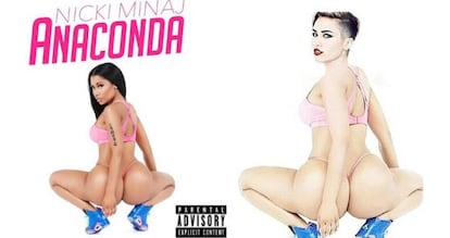 Cyrus bate a Minaj copiando postura y posaderas de la portada de 'Anaconda'