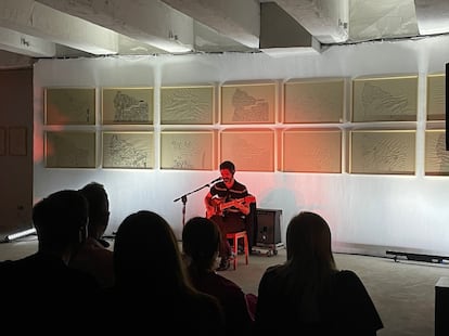 Devendra Banhart, performing in Rome with some of his drawings at the Cy Twombly exhibition.