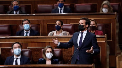 El líder del PP, Pablo Casado, en el Congreso de los Diputados.