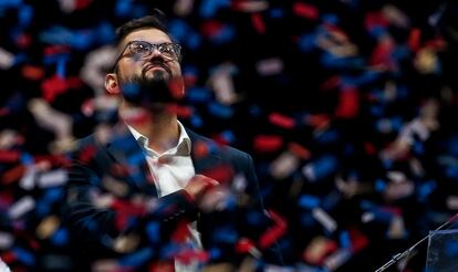 Gabriel Boric durante la celebración del triunfo electoral en Santigo.