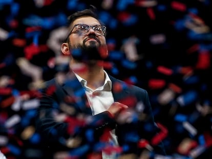 Gabriel Boric durante la celebración del triunfo electoral en Santigo.