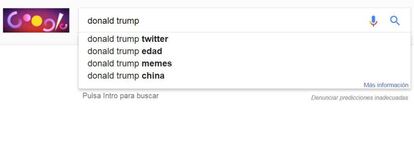 Autocompletado de Google sobre Donald Trump