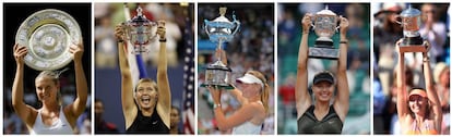 Sharapova posa con los trofeos de Wimbledon, US Open, Open de Australia y Roland Garros.