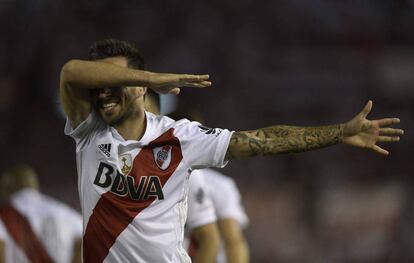 Ignacio Scocco celebra el único tanto del partido.