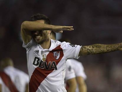 Ignacio Scocco celebra el único tanto del partido.