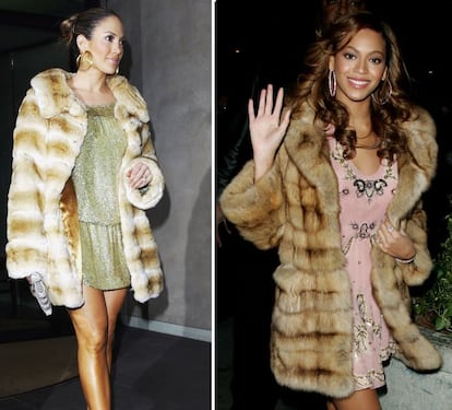 Beyoncé não tem usado roupas muito parecidas às de JLo apenas em seus shows e turnês. Em fevereiro de 2003, a cantora e atriz Jennifer Lopez se apresentou na estreia em Londres de seu filme ‘Encontro de Amor’ com um casaco de pele bege e brincos de argola. Em 2007, Beyoncé foi aos estúdios do programa TRL, do canal MTV, em Nova York, com um casaco quase igual e o mesmo estilo de brincos.