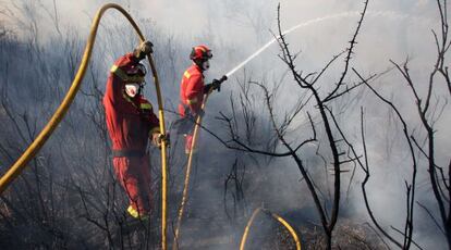 Bomberos luchando contra el fuego del Alt Empord&agrave;.