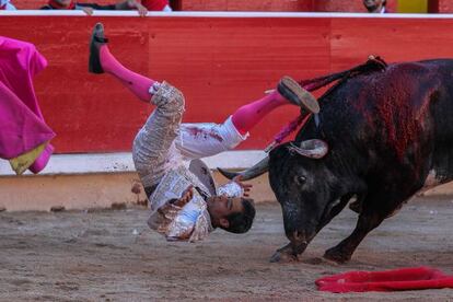  Luis Bolivar, volteado por su primer toro.