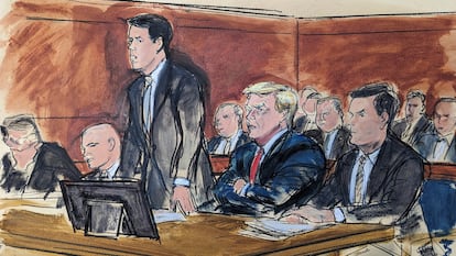 Boceto del tribunal del día en el que Trump compareció en Miami.