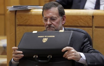 El presidente del Gobierno, Mariano Rajoy, en el Senado el pasado abril.