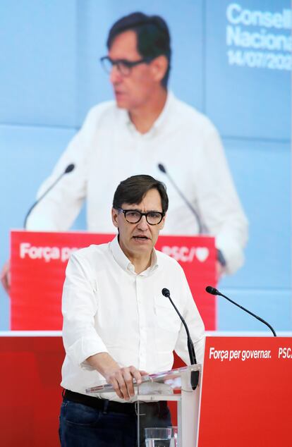 El primer secretario del PSC, Salvador Illa, interviene en el nuevo Consejo Nacional del partido, el pasado día 14 en Barcelona.