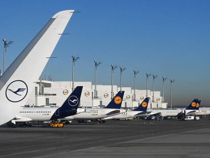 Aviones de Lufthansa en la terminal Franz-Josep-Strauss del aeropuerto de Múnich.