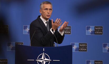 Jens Stoltenberg, este miércoles, durante una conferencia de prensa en la sede de la OTAN en Bruselas.