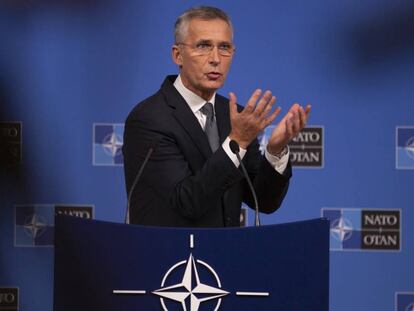 Jens Stoltenberg, este miércoles, durante una conferencia de prensa en la sede de la OTAN en Bruselas.