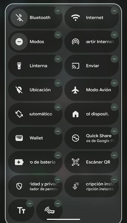 Ajustes rápidos en Android 16