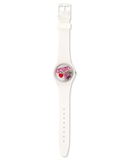 Como cada año Swatch saca su edición de San Valentín. En está ocasión el blanco es el protagonista de un modelo minimalista donde la maquinaria del reloj tiene alma. (70 euros).